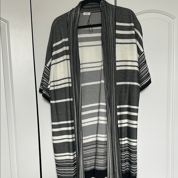 Vince Black and White Striped Cardigan with Open Front - Picture 1 of 8